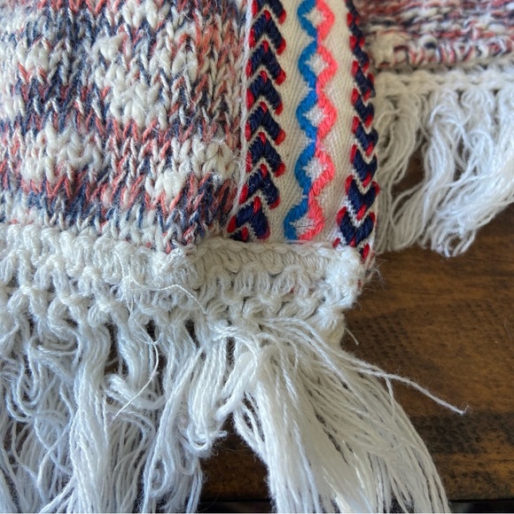 Westbound Sz 2X Muted Multicolor Knit Shawl Cardigan Poncho Fringed Tribal Trim - Picture 8 of 10